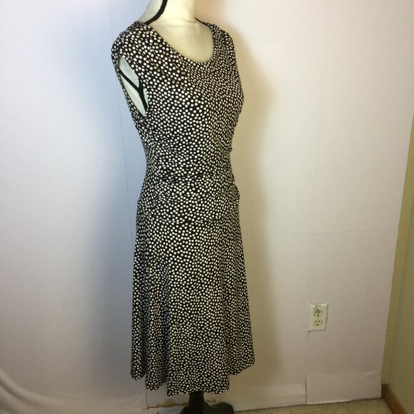 En Focus Studio Midi Dress Sz 10 Womans Brown White Polka Dot Ruched Cap Sleeve - Picture 3 of 12